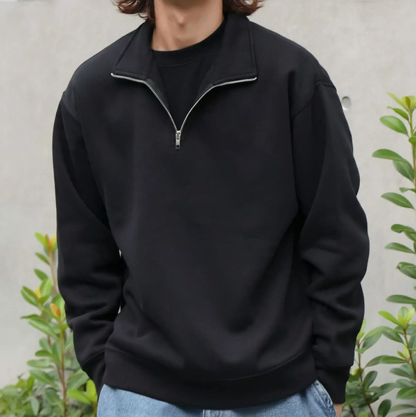 Padded stand collar sweatshirt with quarter zip