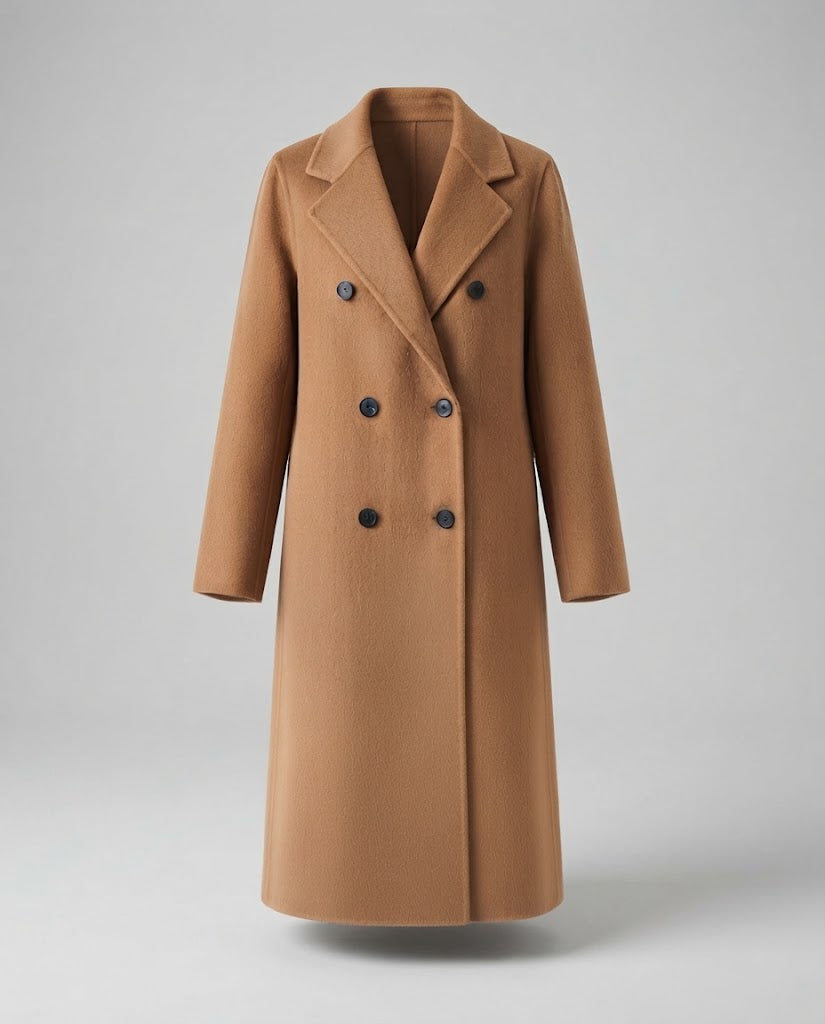 Women's long double-breasted wool coat with lapel collar Fashion Glam