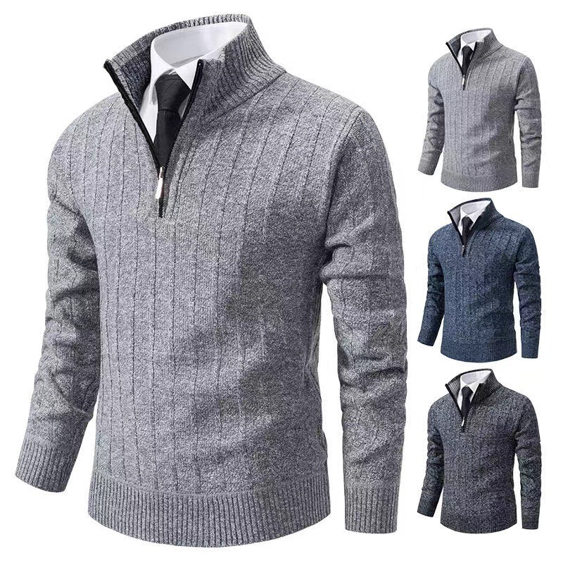 Men's knit pullover with zipper and lining