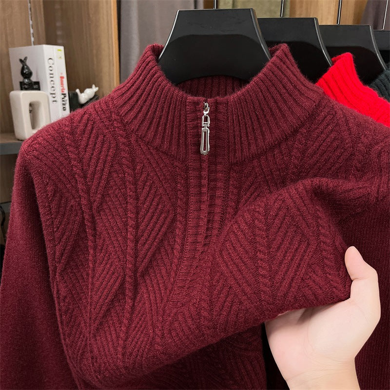 Wool pullover with zipper, coarsely knitted