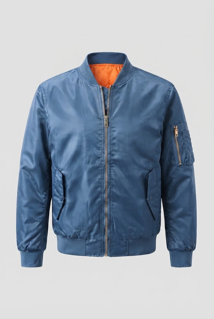 Men's Glossy Nylon Bomber with Quilted Thermal Lining Fashion Glam