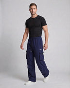Men's Casual Cargo Baggy Pants with Drawstring Waist, Multifunctional Pockets & Straight Leg Fashion Glam