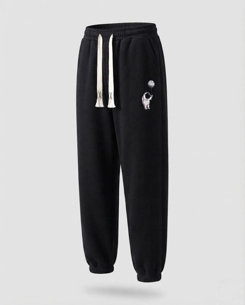Men's Lined Fleece Jogging Pants with Drawstring, Elastic Cuffs, and Astronaut Print Fashion Glam