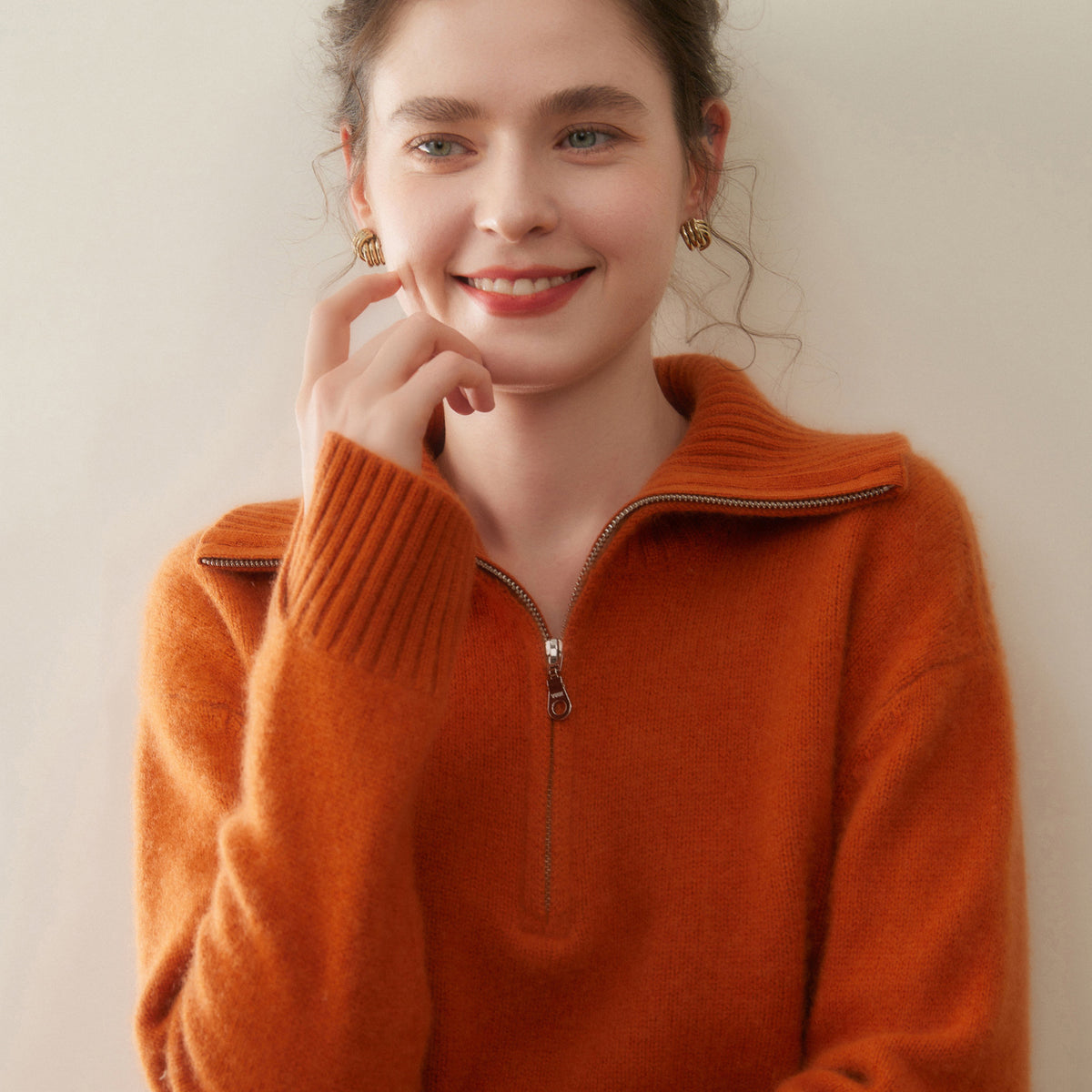 Women's cashmere pullover with zipper