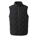 Men's light padded chevron quilted vest with high stand-up collar and concealed zip pockets