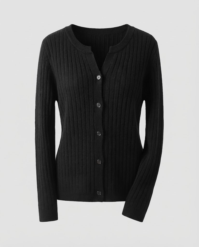 Women Knitted Rib Cardigan with Subtle V-Neck and Button Placket Fashion Glam