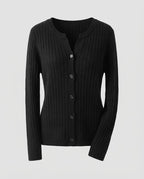 Women Knitted Rib Cardigan with Subtle V-Neck and Button Placket Fashion Glam