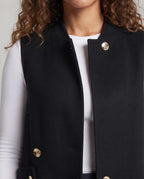 Women's Sleeveless Long Wool Blend Vest with Stand-up Collar and Decorative Button Placket Fashion Glam