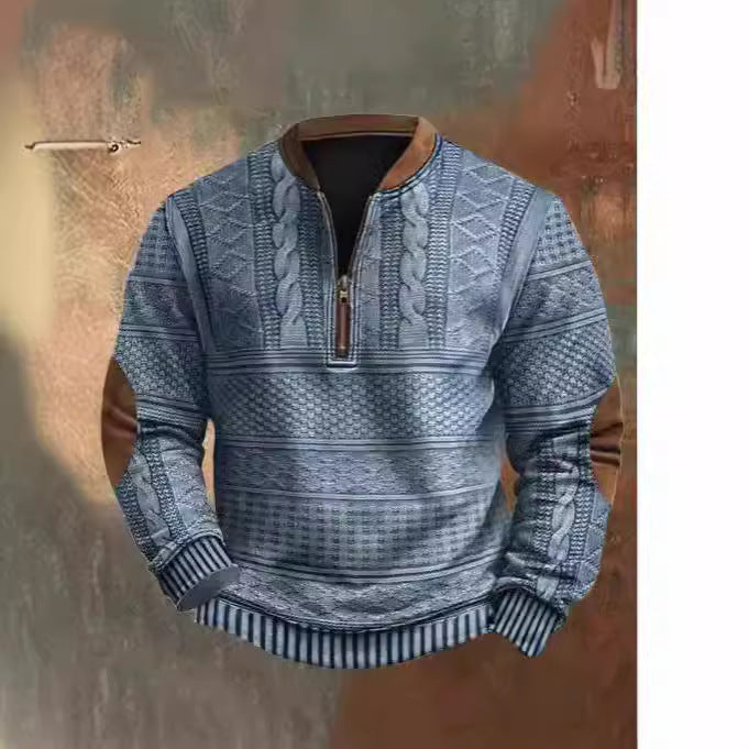 Men's sweatshirt with 3D print and half zipper