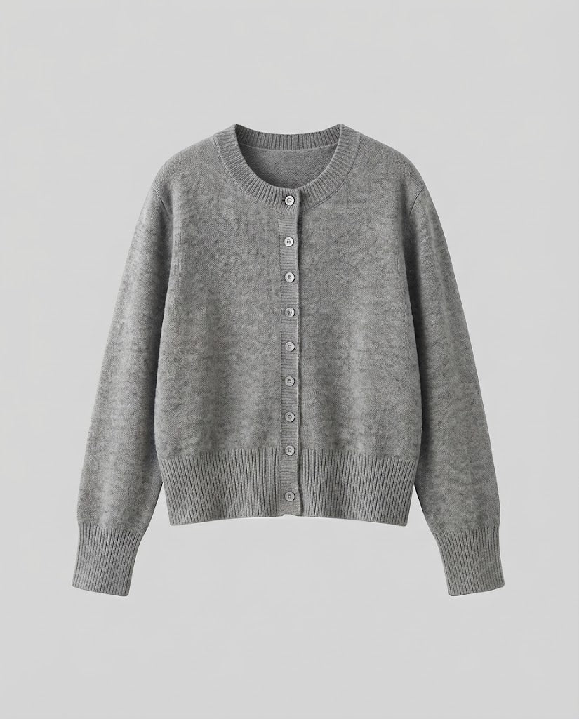 Ladies short-cut fine knit cardigan with ribbed hem and subtle button placket Fashion Glam