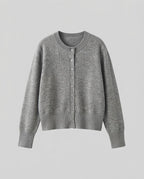 Ladies short-cut fine knit cardigan with ribbed hem and subtle button placket Fashion Glam