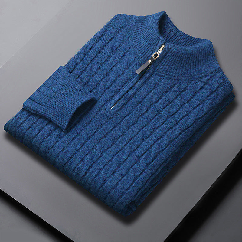 Men's knit sweater with cable pattern and zipper