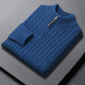 Men's knit sweater with cable pattern and zipper