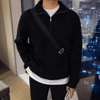 Men's Knit Sweater with Stand-Up Collar and Zipper