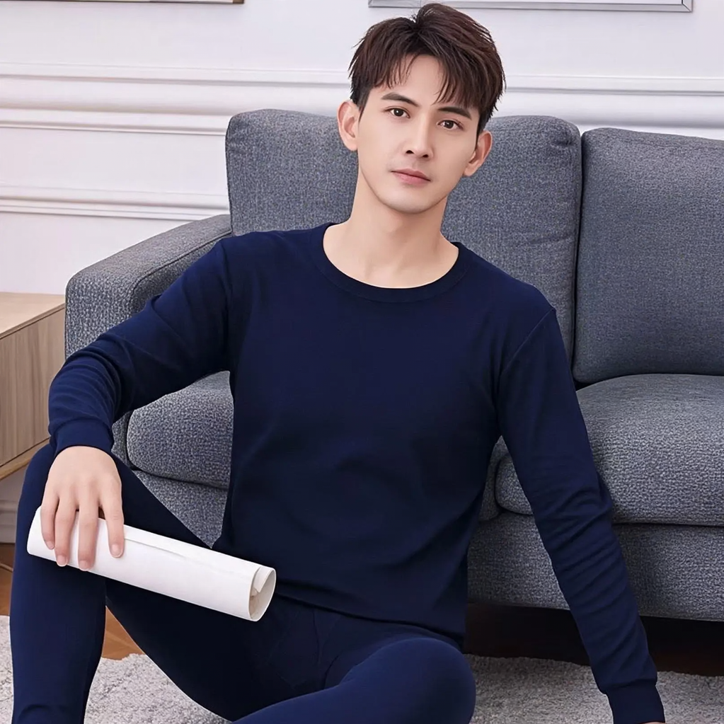 Cotton thermal set with stand-up collar for men