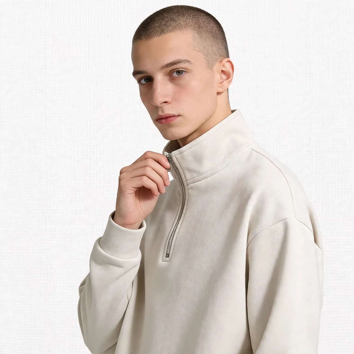 Sweatshirt with high stand-up collar and half zip