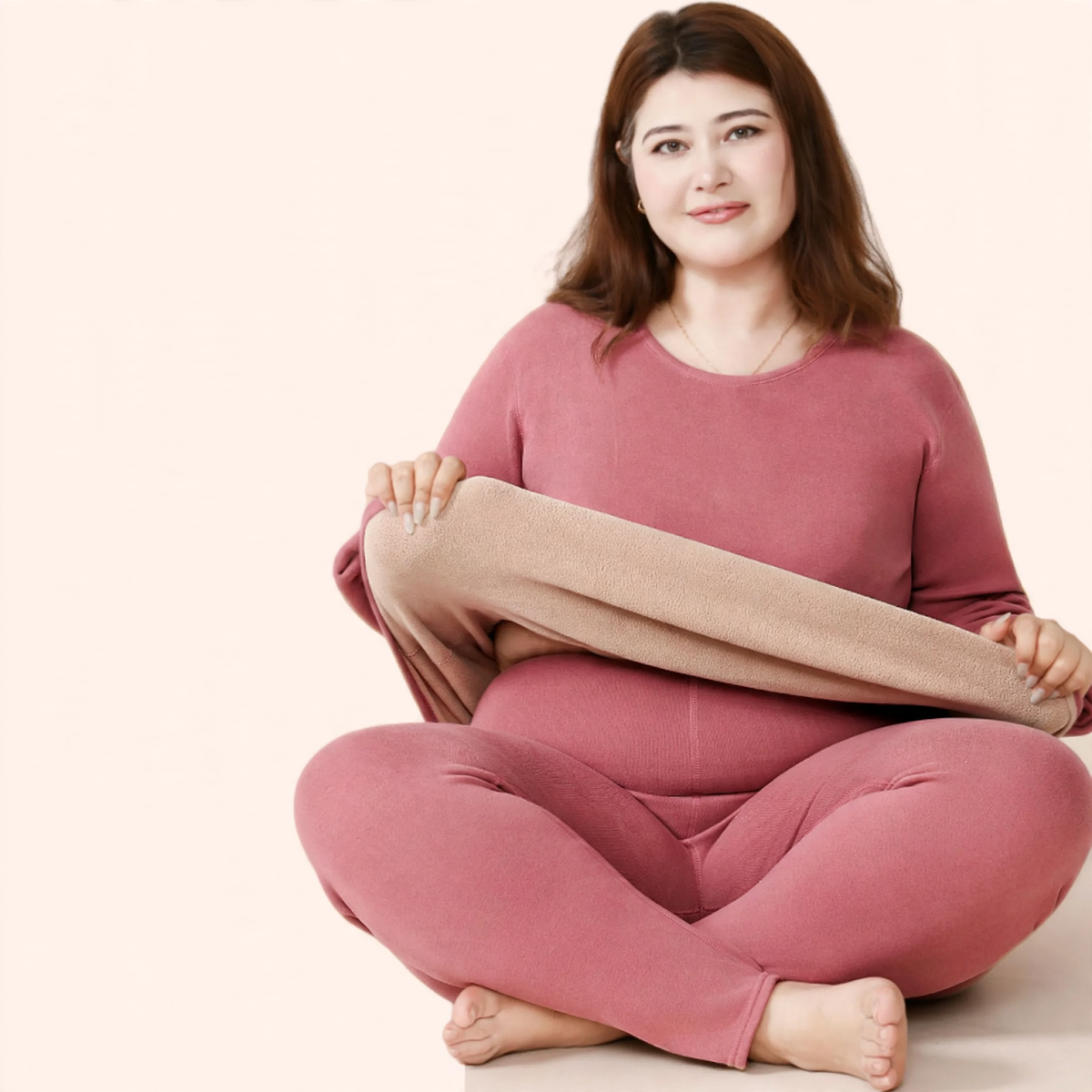 Thermal underwear set with lamb fleece, plus sizes
