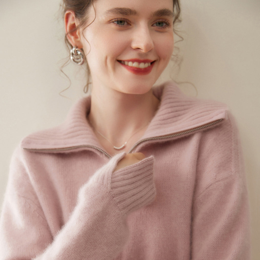 Women's cashmere pullover with zipper