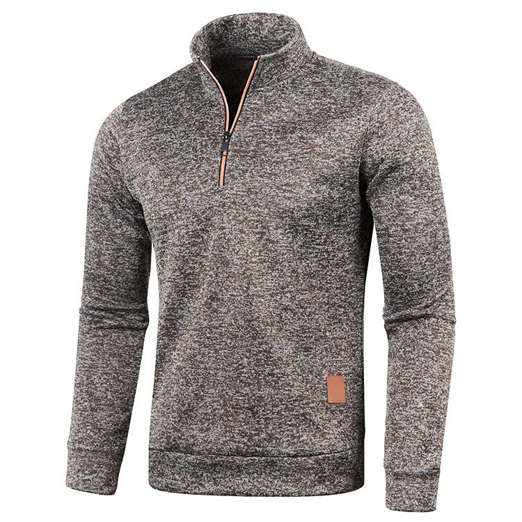 Men's knit sweater with stand-up collar and zipper