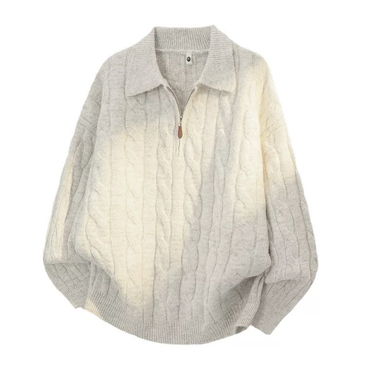 Men's knitted sweater with zipper and cable pattern