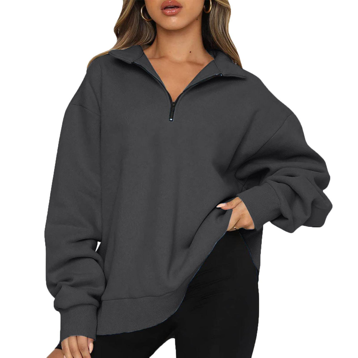 Women's sweatshirt with zipper and stand-up collar