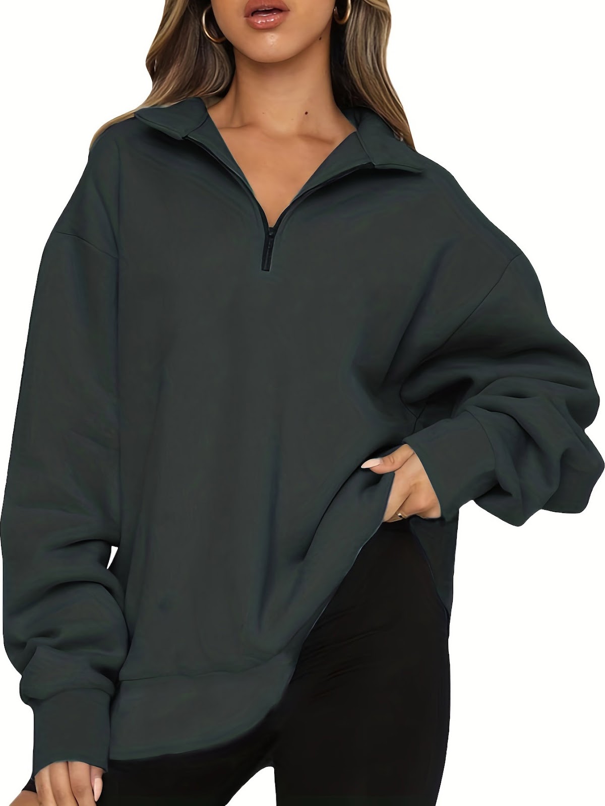Women's sweatshirt with zipper and stand-up collar