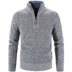 Men's knit sweater with stand-up collar and zipper
