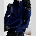 Women's knitted sweater with zipper and stand-up collar