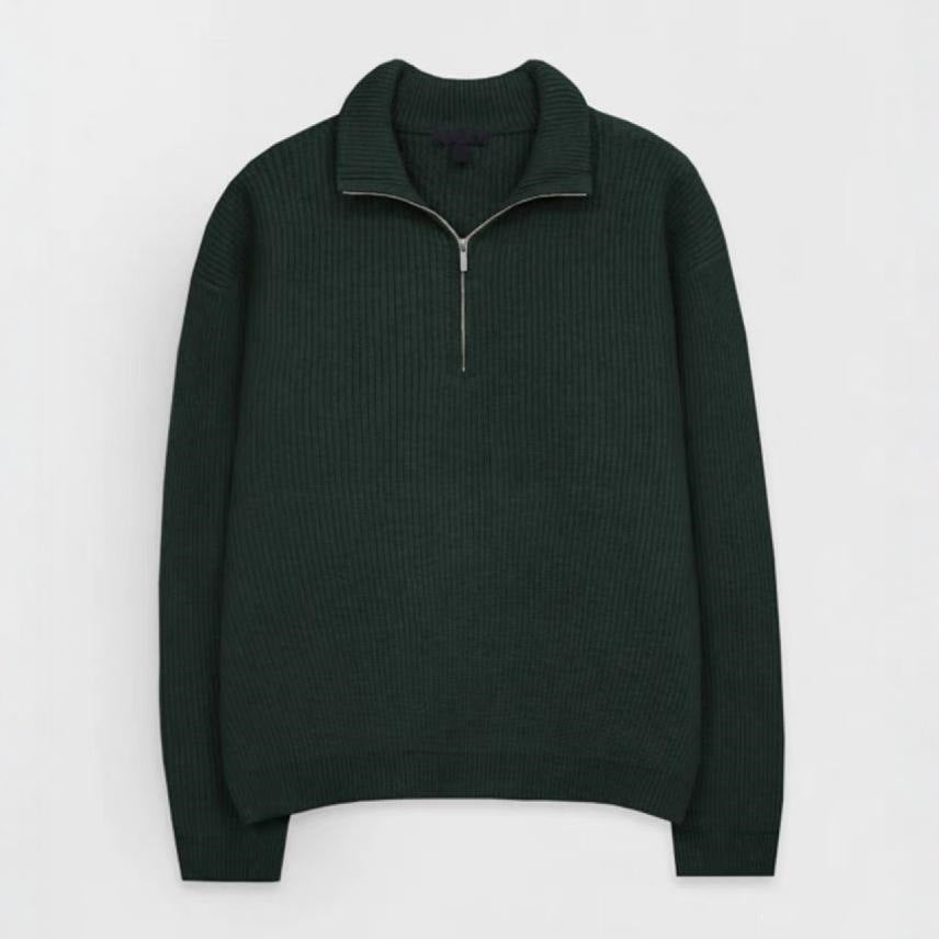 Men's Knit Sweater with Stand-Up Collar and Zipper