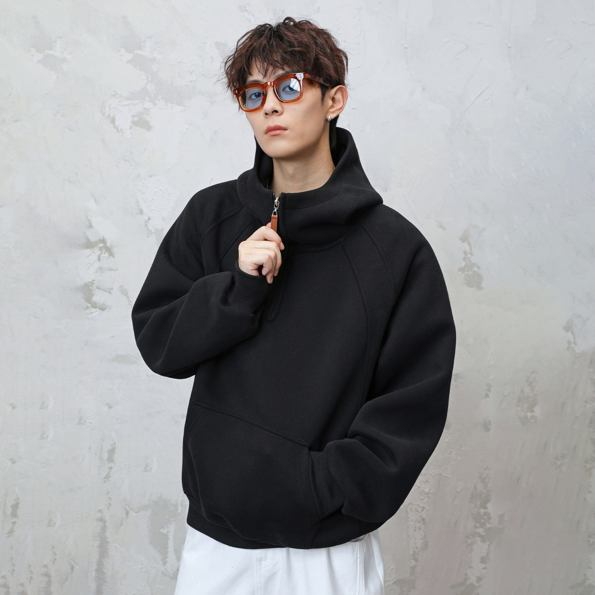 Heavy men's hoodie with half zip