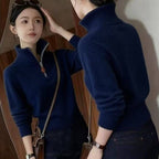 Elegant women's knit sweater with half zipper