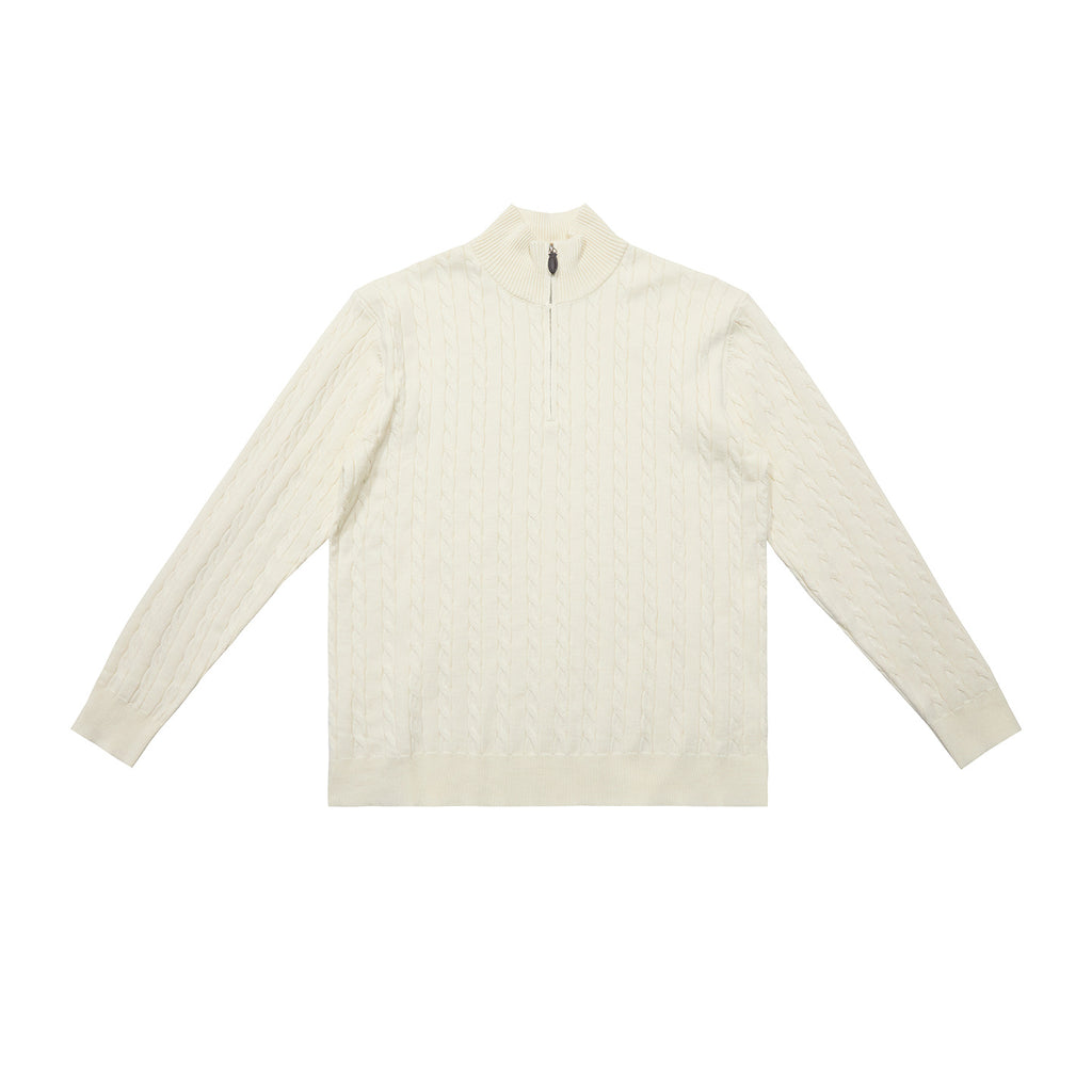 Classic knitted sweater with cable pattern and zipper