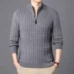 Men's knit sweater with cable pattern and zipper