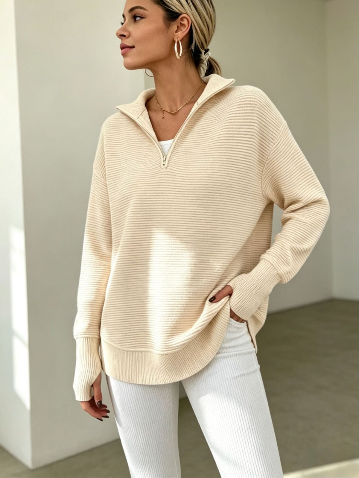 Women's Knit Sweater with Zipper
