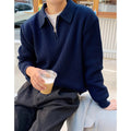Men's knit sweater with polo collar and zipper