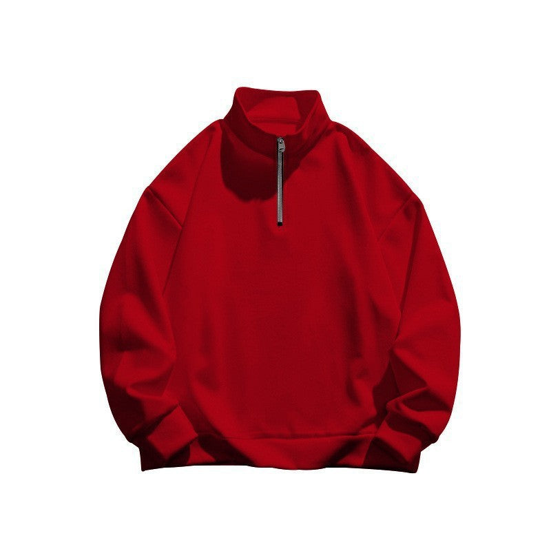 Unisex Long Sleeve Sweatshirt with Stand-Up Collar and Half Zipper