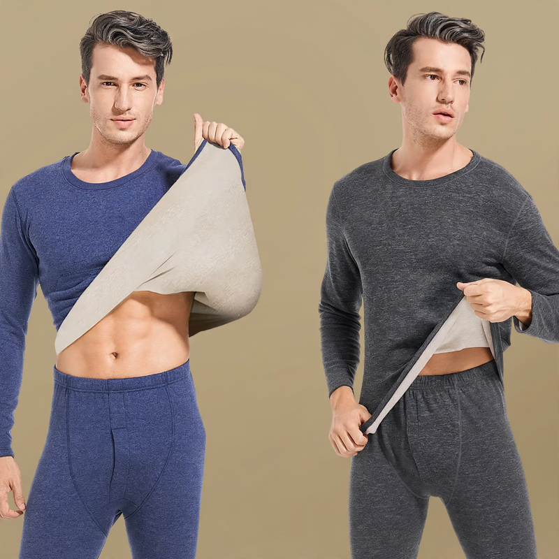 Men's thermal underwear set, lined, crew neck