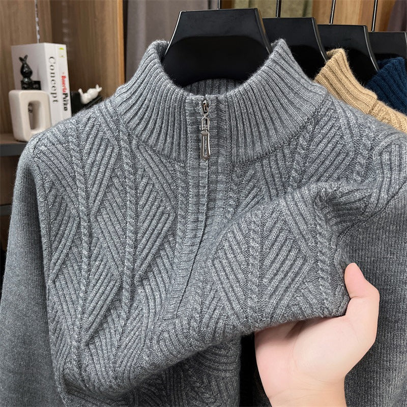 Wool pullover with zipper, coarsely knitted