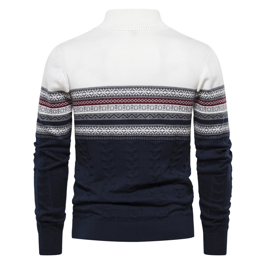 Modern men's knit sweater with stand-up collar