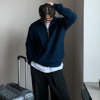 Men's knitted pullover with stand-up collar and half zip