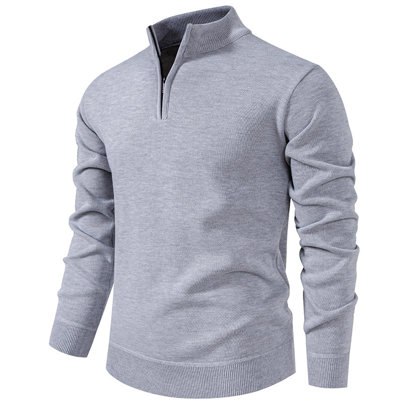 Slimmer knit sweater with stand-up collar and zipper