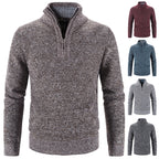 Men's knit sweater with stand-up collar and zipper