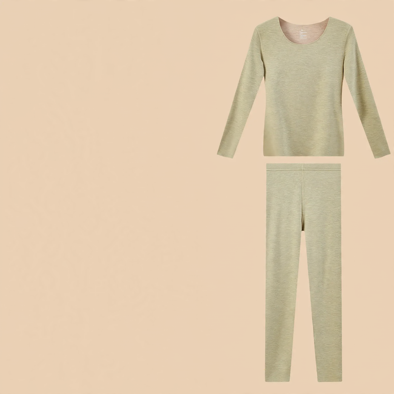 Women's thermal underwear set, lined, round neck