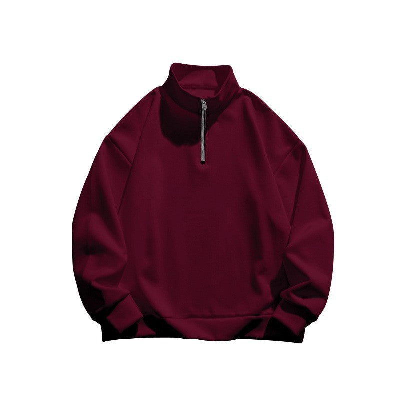Unisex Long Sleeve Sweatshirt with Stand-Up Collar and Half Zipper