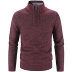 Men's knit sweater with stand-up collar and zipper