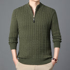 Men's knit sweater with cable pattern and zipper