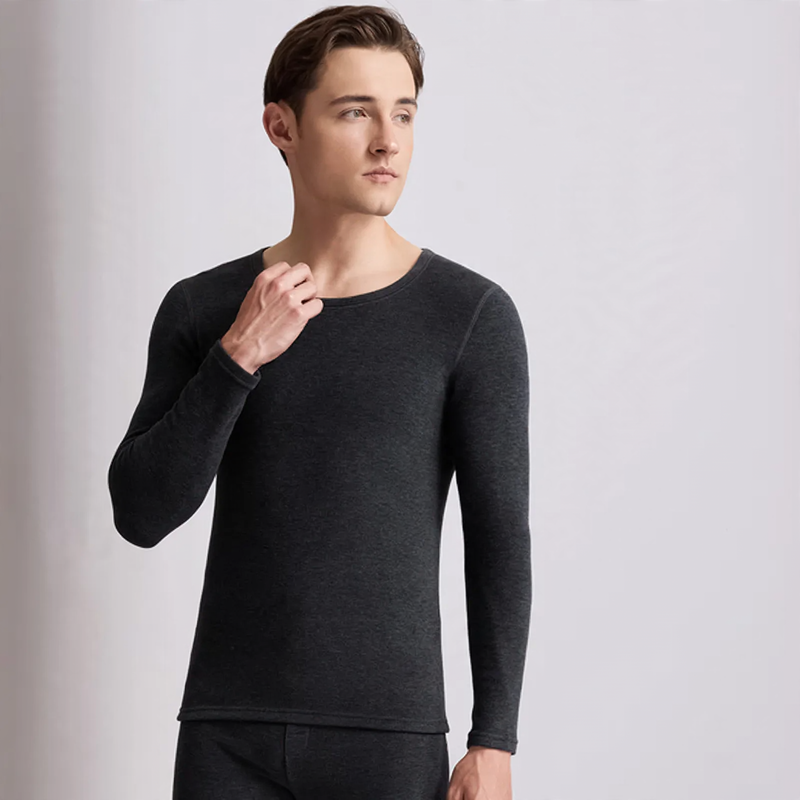 Wool Thermal Underwear Set for Couples, Round Neck