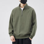 Loose pullover with stand-up collar and zipper