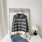 Women's knitted pullover with stripes and zipper