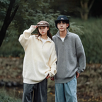 Men's knit pullover with half zipper, solid color